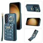 For Samsung Galaxy S21 FE 5G Vertical Card Bag Ring Holder Phone Case with Dual Lanyard(Dark Green) - 1