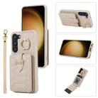 For Samsung Galaxy S21+ 5G Vertical Card Bag Ring Holder Phone Case with Dual Lanyard(Beige) - 1