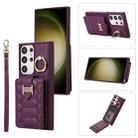 For Samsung Galaxy S23 Ultra 5G Vertical Card Bag Ring Holder Phone Case with Dual Lanyard(Dark Purple) - 1