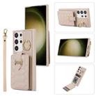 For Samsung Galaxy S23 Ultra 5G Vertical Card Bag Ring Holder Phone Case with Dual Lanyard(Beige) - 1