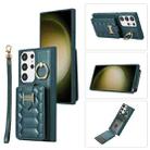 For Samsung Galaxy S23 Ultra 5G Vertical Card Bag Ring Holder Phone Case with Dual Lanyard(Dark Green) - 1