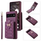 For Google Pixel 6 Pro Vertical Card Bag Ring Holder Phone Case with Dual Lanyard(Dark Purple) - 1