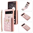 For Google Pixel 6 Pro Vertical Card Bag Ring Holder Phone Case with Dual Lanyard(Rose Gold) - 1