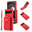 For Google Pixel 6 Pro Vertical Card Bag Ring Holder Phone Case with Dual Lanyard(Red) - 1