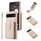 For Google Pixel 6 Pro Vertical Card Bag Ring Holder Phone Case with Dual Lanyard(Beige) - 1