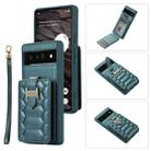 For Google Pixel 6 Pro Vertical Card Bag Ring Holder Phone Case with Dual Lanyard(Dark Green) - 1