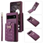 For Google Pixel 6a Vertical Card Bag Ring Holder Phone Case with Dual Lanyard(Dark Purple) - 1