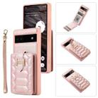 For Google Pixel 6a Vertical Card Bag Ring Holder Phone Case with Dual Lanyard(Rose Gold) - 1