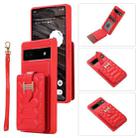 For Google Pixel 6a Vertical Card Bag Ring Holder Phone Case with Dual Lanyard(Red) - 1