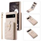 For Google Pixel 6a Vertical Card Bag Ring Holder Phone Case with Dual Lanyard(Beige) - 1