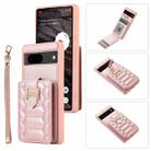 For Google Pixel 7 Vertical Card Bag Ring Holder Phone Case with Dual Lanyard(Rose Gold) - 1