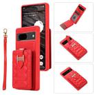 For Google Pixel 7 Vertical Card Bag Ring Holder Phone Case with Dual Lanyard(Red) - 1