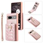 For Google Pixel 7a Vertical Card Bag Ring Holder Phone Case with Dual Lanyard(Rose Gold) - 1