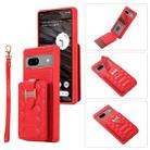 For Google Pixel 7a Vertical Card Bag Ring Holder Phone Case with Dual Lanyard(Red) - 1