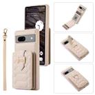 For Google Pixel 7a Vertical Card Bag Ring Holder Phone Case with Dual Lanyard(Beige) - 1