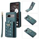 For Google Pixel 7a Vertical Card Bag Ring Holder Phone Case with Dual Lanyard(Dark Green) - 1