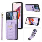 For Xiaomi Redmi 12C Vertical Card Bag Ring Holder Phone Case with Dual Lanyard(Purple) - 1