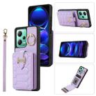 For Xiaomi Redmi Note 12 5G Global Vertical Card Bag Ring Holder Phone Case with Dual Lanyard(Purple) - 1