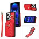 For Xiaomi Redmi Note 12 Pro 5G Global Vertical Card Bag Ring Holder Phone Case with Dual Lanyard(Red) - 1