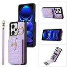 For Xiaomi Redmi Note 12 Pro 5G Global Vertical Card Bag Ring Holder Phone Case with Dual Lanyard(Purple) - 1