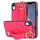 For iPhone XR Non-slip Full Coverage Ring PU Phone Case with Wristband(Rose Red) - 1