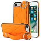 For iPhone 7 / 8 Non-slip Full Coverage Ring PU Phone Case with Wristband(Orange) - 1