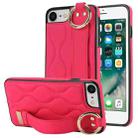 For iPhone 7 / 8 Non-slip Full Coverage Ring PU Phone Case with Wristband(Rose Red) - 1