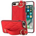 For iPhone 7 Plus / 8 Plus Non-slip Full Coverage Ring PU Phone Case with Wristband(Red) - 1