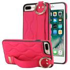 For iPhone 7 Plus / 8 Plus Non-slip Full Coverage Ring PU Phone Case with Wristband(Rose Red) - 1