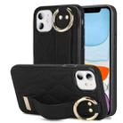 For iPhone 11 Non-slip Full Coverage Ring PU Phone Case with Wristband(Black) - 1