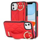 For iPhone 11 Non-slip Full Coverage Ring PU Phone Case with Wristband(Red) - 1