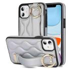 For iPhone 11 Non-slip Full Coverage Ring PU Phone Case with Wristband(Silver) - 1