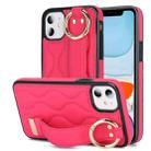 For iPhone 11 Non-slip Full Coverage Ring PU Phone Case with Wristband(Rose Red) - 1