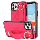 For iPhone 11 Pro Non-slip Full Coverage Ring PU Phone Case with Wristband(Rose Red) - 1