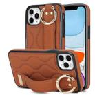 For iPhone 11 Pro Non-slip Full Coverage Ring PU Phone Case with Wristband(Brown) - 1