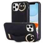 For iPhone 11 Pro Max Non-slip Full Coverage Ring PU Phone Case with Wristband(Black) - 1