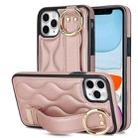 For iPhone 11 Pro Max Non-slip Full Coverage Ring PU Phone Case with Wristband(Rose Gold) - 1