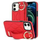 For iPhone 12 mini Non-slip Full Coverage Ring PU Phone Case with Wristband(Red) - 1