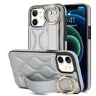 For iPhone 12 mini Non-slip Full Coverage Ring PU Phone Case with Wristband(Silver) - 1