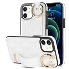 For iPhone 12 mini Non-slip Full Coverage Ring PU Phone Case with Wristband(White) - 1