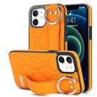 For iPhone 12 mini Non-slip Full Coverage Ring PU Phone Case with Wristband(Orange) - 1