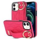 For iPhone 12 mini Non-slip Full Coverage Ring PU Phone Case with Wristband(Rose Red) - 1