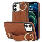 For iPhone 12 mini Non-slip Full Coverage Ring PU Phone Case with Wristband(Brown) - 1