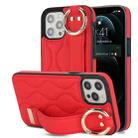 For iPhone 12 Pro / 12  Non-slip Full Coverage Ring PU Phone Case with Wristband(Red) - 1