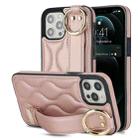 For iPhone 12 Pro / 12 Non-slip Full Coverage Ring PU Phone Case with Wristband(Rose Gold) - 1