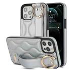 For iPhone 12 Pro / 12 Non-slip Full Coverage Ring PU Phone Case with Wristband(Silver) - 1