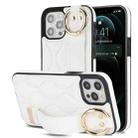 For iPhone 12 Pro / 12 Non-slip Full Coverage Ring PU Phone Case with Wristband(White) - 1