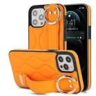 For iPhone 12 Pro / 12 Non-slip Full Coverage Ring PU Phone Case with Wristband(Orange) - 1