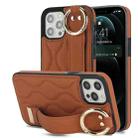 For iPhone 12 Pro / 12 Non-slip Full Coverage Ring PU Phone Case with Wristband(Brown) - 1