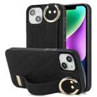 For iPhone 13 Non-slip Full Coverage Ring PU Phone Case with Wristband(Black) - 1